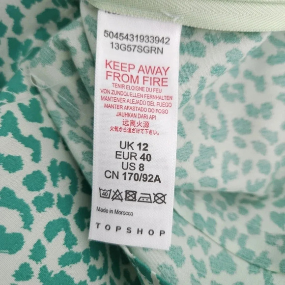 TopShop Blouse Green Leopard Puff Short Sleeve Cropped Top Shirt - Picture 10 of 11